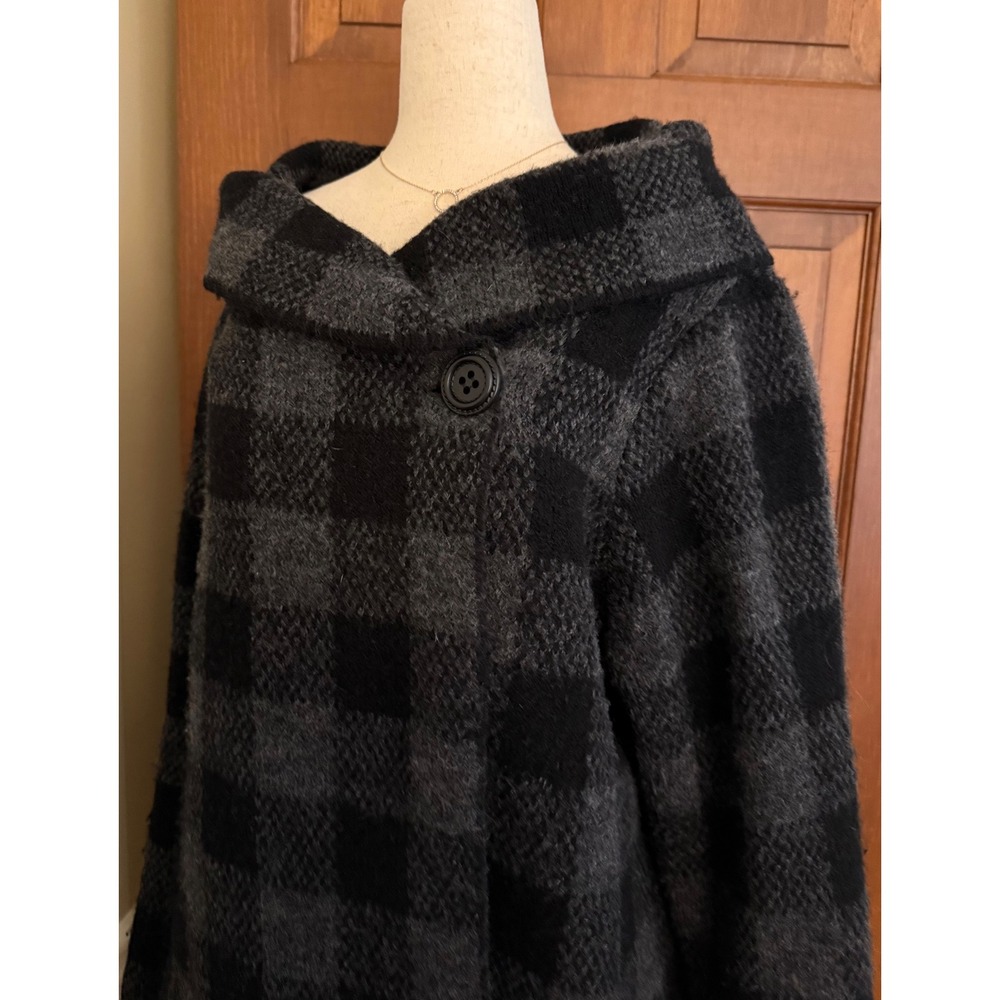 Ellen Tracy Wool-Blend Sweater Duster Womens 1X Gray Check‎ 1-Button w/Pockets